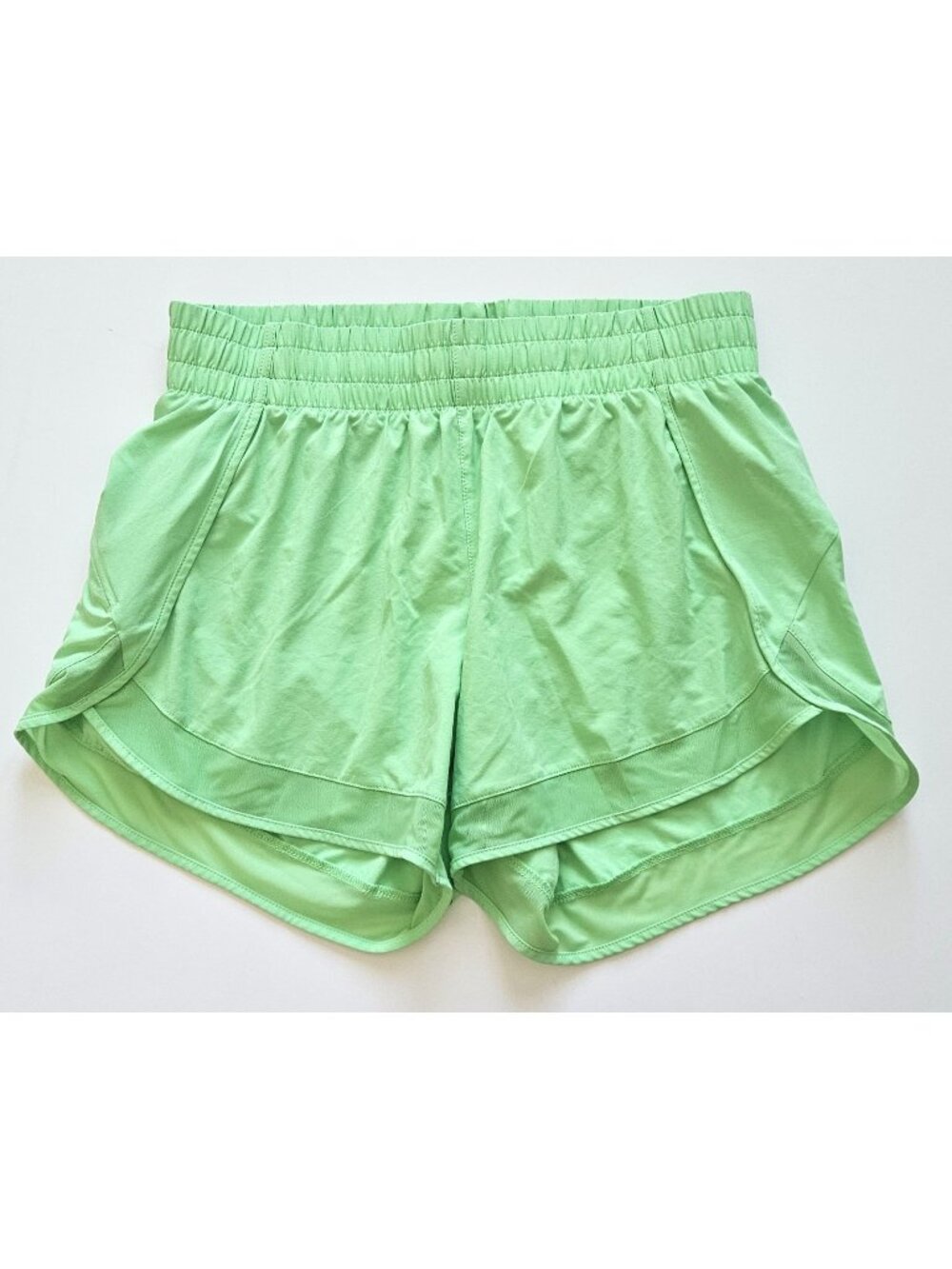 Athleta XS Mesh Racer Run Lime Green Lined Shorts